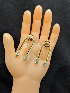 Gold-Tone Crystal Horseshoe Drop Earrings